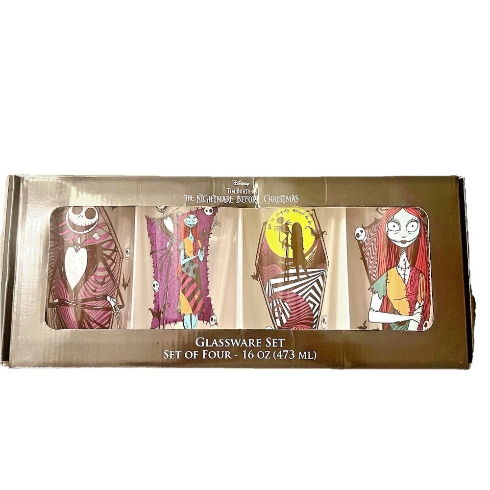 Nightmare Before Christmas Jack Skellington & Sally 16oz Pint Glass Set Of 4 NEW